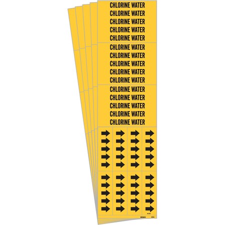 Brady CHLORINE WATER Pipe Marker Style 3C with Arrows Black on Yellow 3 per Card, 5 PK 105746-PK